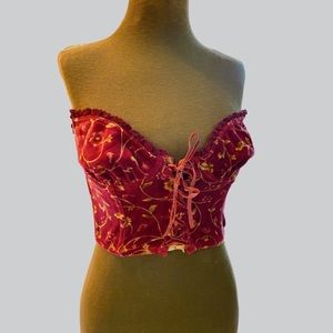 Vtg 70s 80s Victoria Secret prairie velvet floral lingerie bustier womens 34B